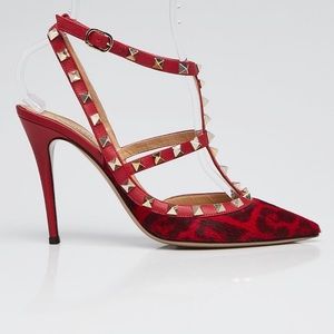 Valentino Rockstud pony hair red and black sz 37